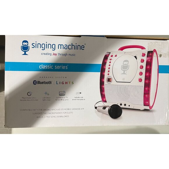 Singing Machine Bluetooth Karaoke System With LED Disco Lights & Mic -Pink/White - Picture 2 of 4